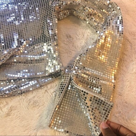 Nwt ZARA Draped Silver Sparkly Cropped Top Size XS - Picture 8 of 11